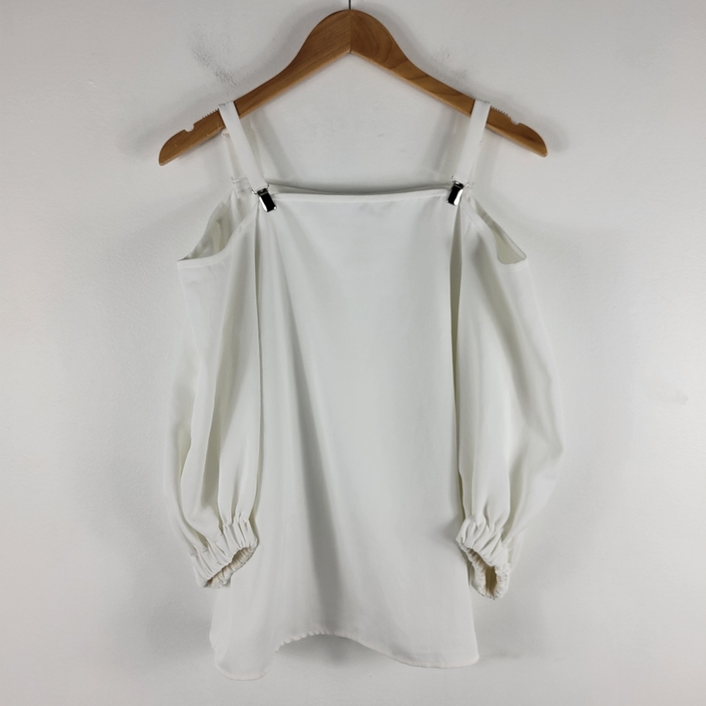 Tibi Off The Shoulder Suspender Strap Clip Poet Puff Sleeve Blouse